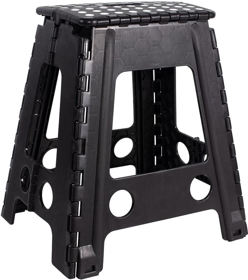 JeVx Opvouwbare Kruk voor Keuken of Badkamer Hoge Trede 45 cm Kleine Treden Antislip Voor Kinderen Maat XXL Bank voor Volwassenen en Kinderen Draagvermogen tot 130 kg Zwart