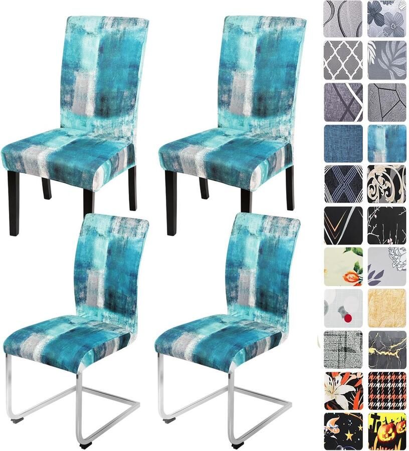 JGS Elastische Stoelhoezen Set van 4 6 voor Eetkamer en Evenementen in Blauw