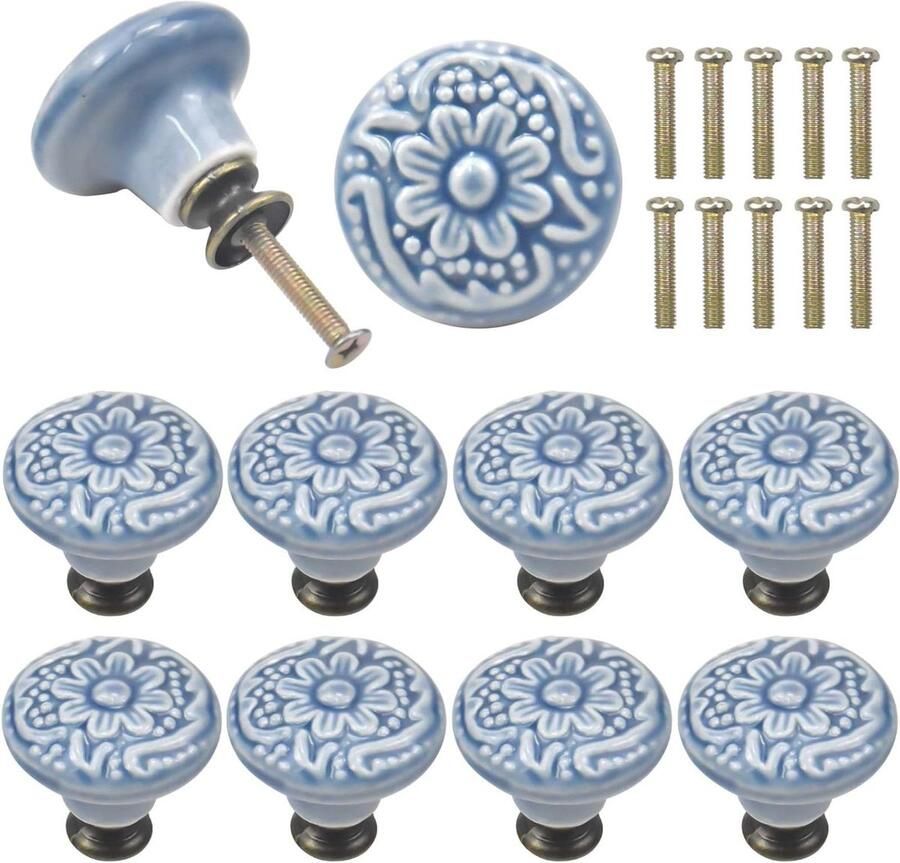 JGS Premium 10 stuks vintage deur- en ladeknoppen Keramische handgrepen Meubelknoppen voor kast keuken en kinderkamer 34 mm rond