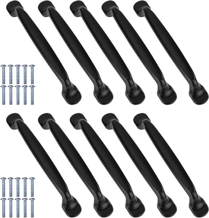 JGS Premium Boogvormige deurklinken voor kasten set van 10 stuks zwart keuken ladegrepen meubelknoppen inclusief schroeven (128 mm)