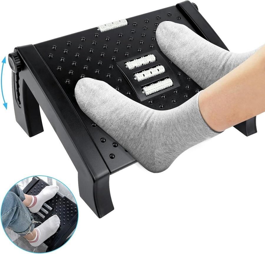 JGS Premium Ergonomische voetsteun bureau met massagefunctie Verstelbare voetenbank voor kantoor en thuis antislip design