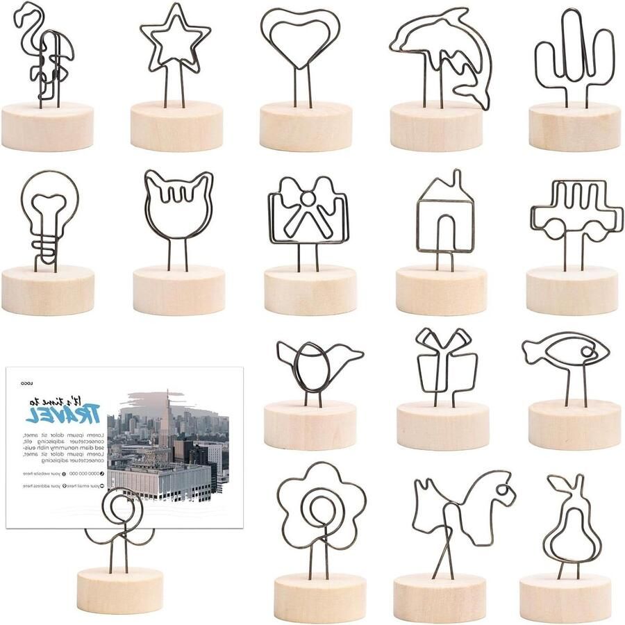 JGS Premium Fotohouders 16 stuks houten hart ronde fotohouder bruiloft huisdecoratie met knijpers tafelkaarthouder tafel metaal houten basis fotostandaard decoratiefunctioneel$item