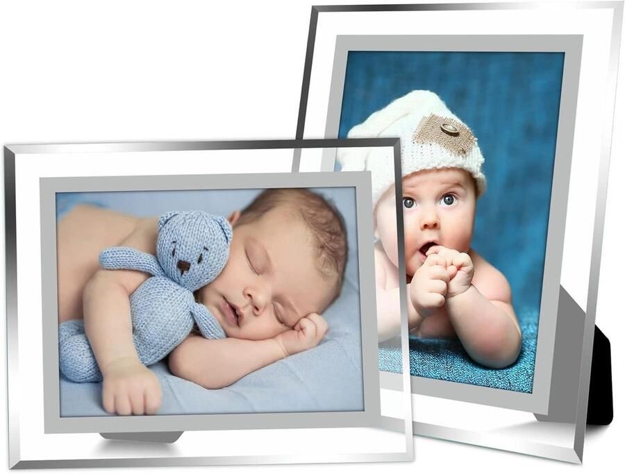 JGS Premium Glazen fotolijst van echt glas voor tafel 4x6 formaat Hoge resolutie Horizontaal of verticaal Set van 2 stuks