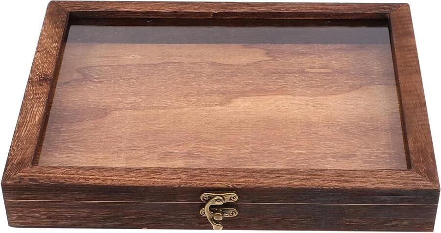 Allecto Plus Houten Vitrine Verzameldoos met Glas Transparante Bovenkant voor Sieradencollectie Entomologie Accessoires Ruimte voor Schaduwdozen
