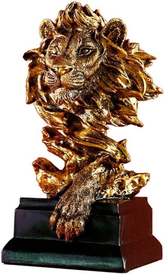 JGS Premium Leeuwenkop beeldje hars leeuw standbeeld dier hoofd desktop kast decoratie cadeau