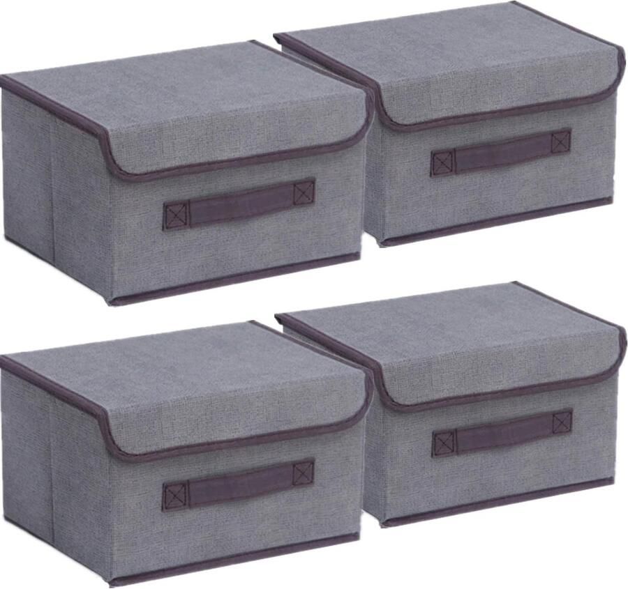 JGS Premium Opvouwbare opbergdozen voor kleding set van 4 stuks grijs Ideaal voor kledingkast Opbergdoos met deksel 26 x 19 x 16 cm