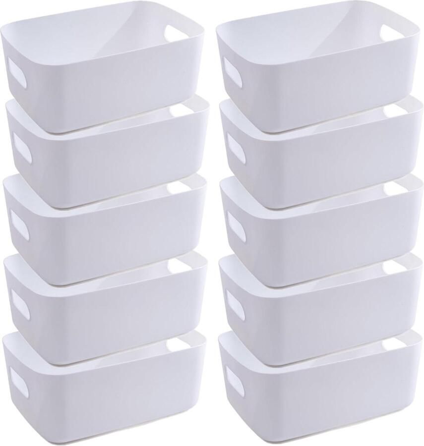 JGS Premium Witte Opbergmanden 10 Stuks Kunststof met Handgrepen 20x14x7cm Multifunctioneel voor Badkamer Keuken Kantoor Opbergdozen Organizer voor Kast Organisatie