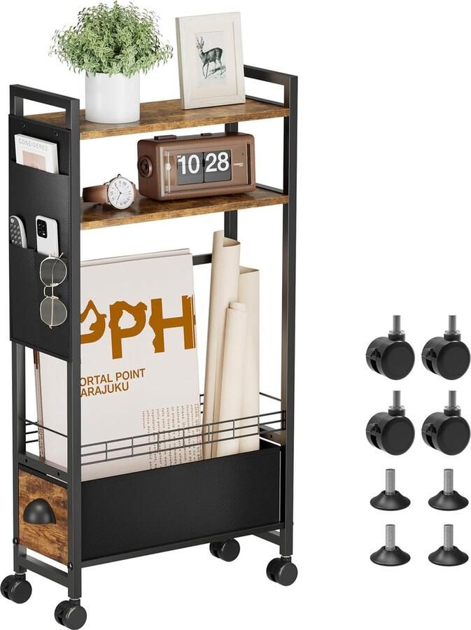 JGS Smalle bijzettafel met lades slanke bijzettafels nachtkastje met lades wielen nachtkastje tijdschriftenrek met opbergtas voor slaapkamer kleine kamers bank