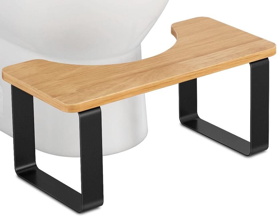 JIAPAIDUO Metalen toiletkruk met houten frame 7 inch 17 8 cm badkamerkruk voor volwassenen antislipkruk gezonde draagbare toiletkruk voor volwassenen en kinderen matzwart
