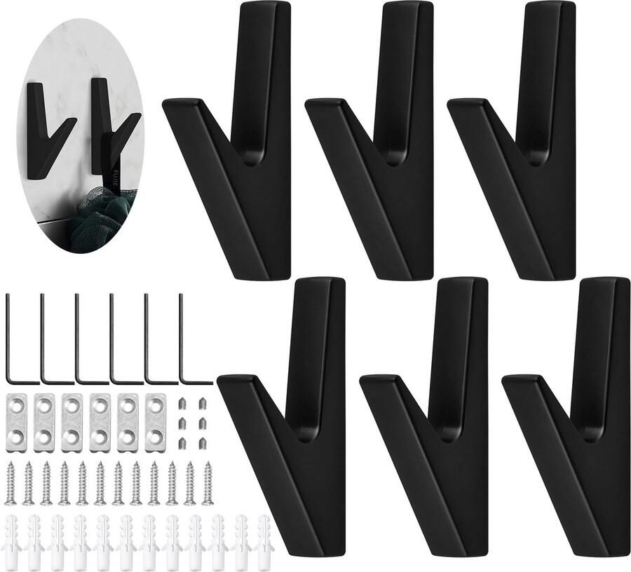 JINTANG kapstokhaken zwart mat 6 stuks kapstokhaken akoestische panelen zwart wandhaken akoestische panelen kapstok voor keukens badkamers foyers en gangen