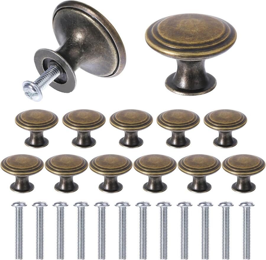 JIYIN 12 stuks antieke bronskleurige kastknoppen vintage kastgrepen vintage ronde ladegreep bronskleurig kastdeurknoppen met 12 schroeven ladeknoppen set voor kast lade (brons)