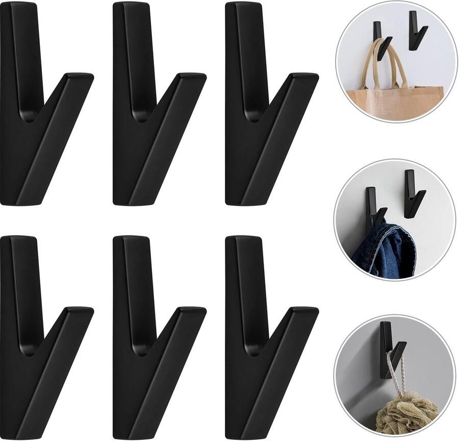 JJWNMLL 6 stuks kapstokhaken zwart kapstokhaken mat zwart wandhaken mat zwart wandhaken kapstokhaken voor badkamers keukens hal en gang