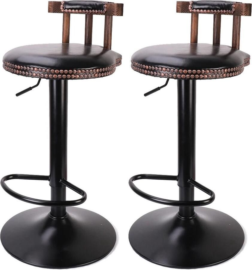 Jo-Jo s 4U Set Van 2 Retro Verstelbare Ronde Lederen Zetel Barkruk Hoge Been Elegante Swivel Backed Barkruk Hydraulische Stoel