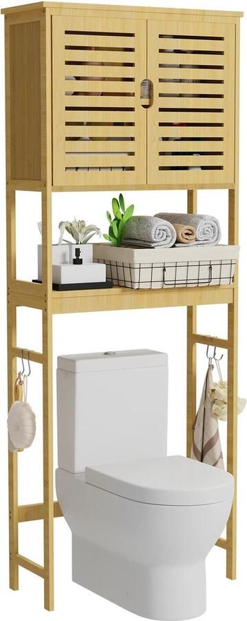 Jo-Jo s 4U WC kastje WC meubel Toiletkast WC Rek WC Kastje WC Opbergkast Toiletrek WC kastje staand 99cm x 32 cm Bamboo Vrijstaand