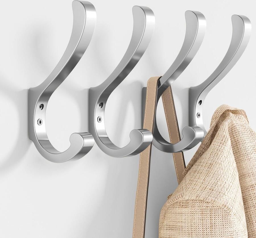 Jockcaras 4-delige wandkapstokhaken om te boren Moderne kapstokhaken om te boren met onzichtbare schroeven voor jassen mantels petten sjaals handdoeken en tassen zilver