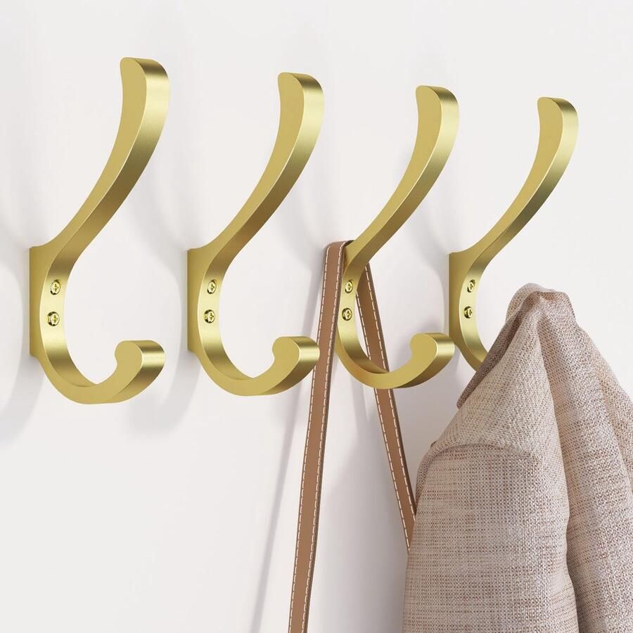 Jockcaras 4-delige wandkapstokhaken om te boren Moderne kapstokhaken om te boren met onzichtbare schroeven voor jassen mantels petten sjaals handdoeken en tassen goud