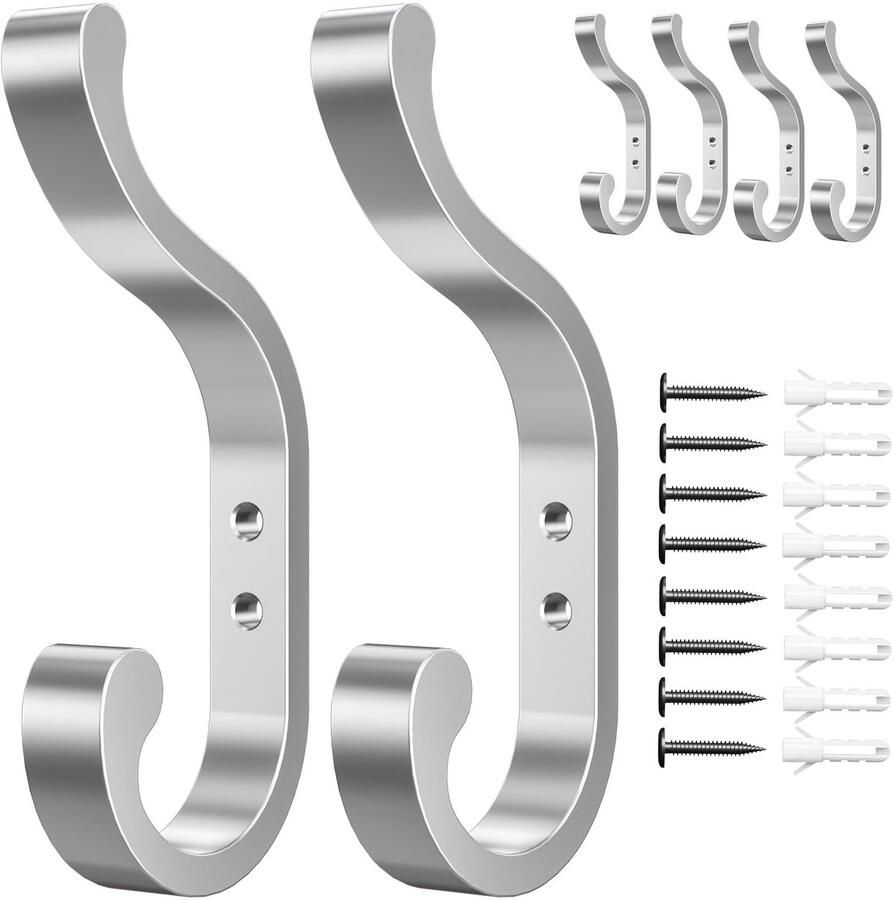 Jockcaras 6-delige kapstokhakenset kapstokhaken om in te schroeven zilver rugzakhaken moderne kapstokhaken halkapstok handdoekhaken kapstokwandhaken jashouder wand