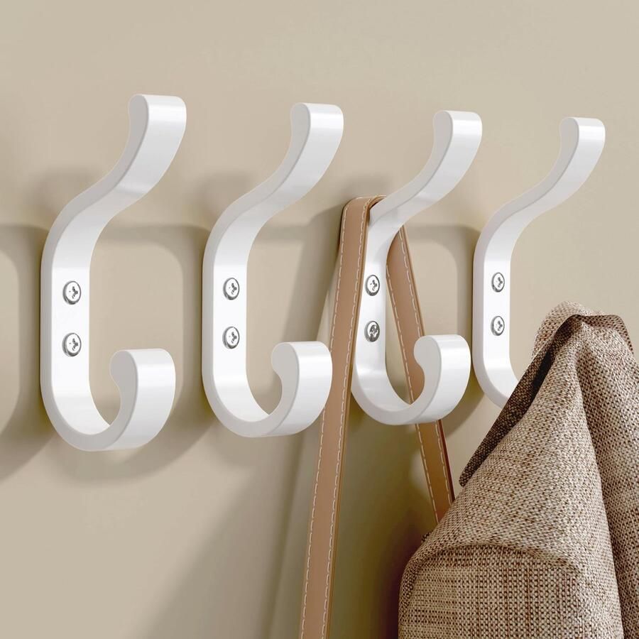 Jockcaras Witte vintage stijl wandhaken Set van 4 metalen schroefbare kapstokhaken perfect voor garderobe badkamer en slaapkamer