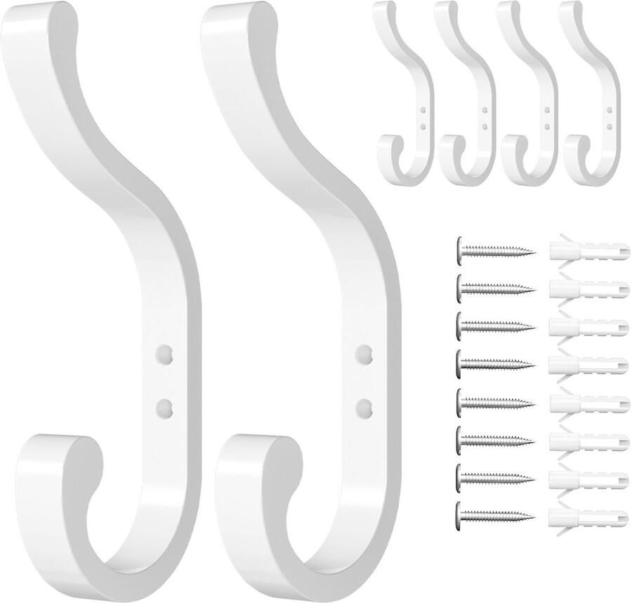 Jockcaras Witte wandhaken in 6-pack voor het ophangen van kleding kapstokhaken voor wandmontage