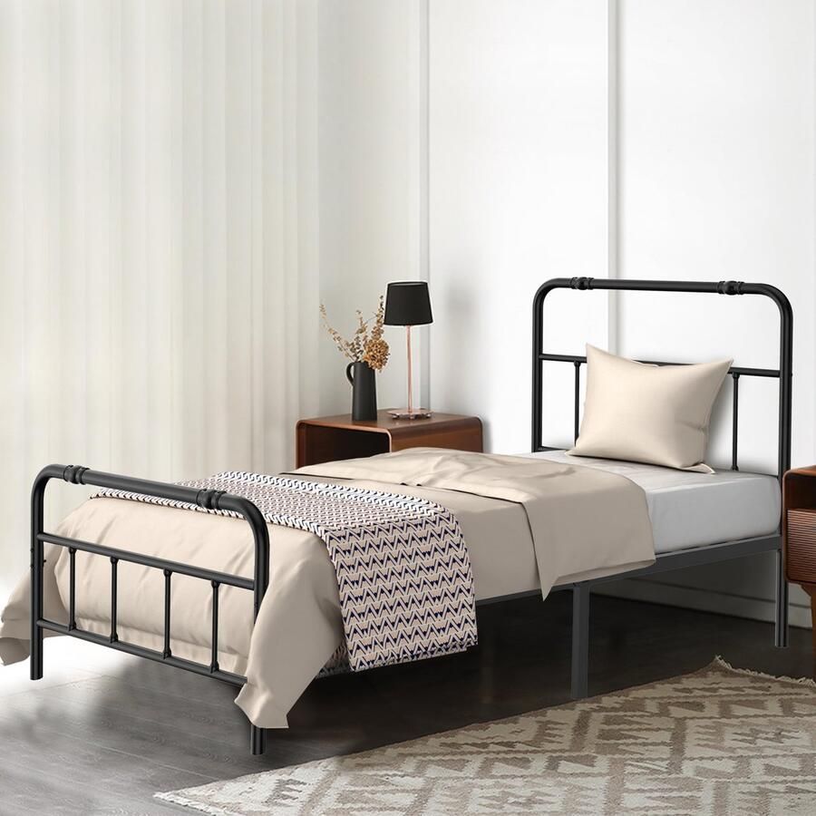 JOIEYOU Bedframe met Hoog Hoofdbord 90x200 cm Metalen Bedframe met Opbergruimte Metalen Bedframe voor Gastenbed Jeugdbed Eenpersoonsbed - Foto 2