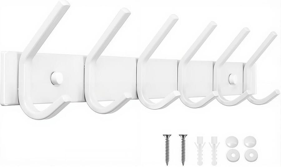 JOLY FANG Kapstok Muur Kapstok Witte Wandkapstok RVS Haakrail Kapstok voor Garderobe Badkamer Keuken (Wit 6 Haken)