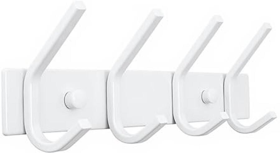 JOLY FANG Wandkapstok witte wandkapstok roestvrijstalen haakrek kapstok voor garderobe badkamer keuken (wit 4 haken)