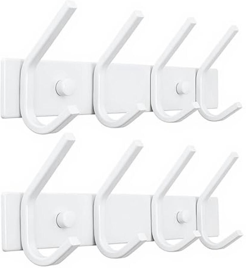 JOLY FANG Wandkapstok witte wandkapstok roestvrijstalen haakrek kapstok voor garderobe badkamer keuken (wit 4 haken pak van 2)