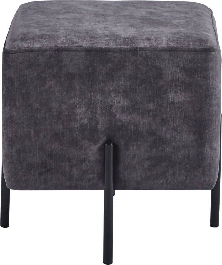 DS4U Jorg Vierkante Vintage Velvet Antraciet Hocker 36x36x38 cm Stijlvol Uniek en Elegant Veelzijdig in Gebruik Gepoedercoat Metalen Poten Perfect voor elke Ruimte Passend bij Woonstijlen - Foto 2