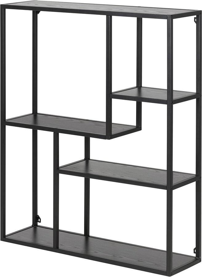 Jörn Asymmetric Wall Shelf with 4 Shelves H: 91 x W: 75 x D: 20 cm Black Ash Wood Metal 1 Piece - Foto 2