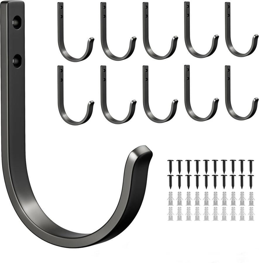 Josmimic 10-delige kapstokhaken handdoekhaken en haken voor aan de muur Wandhaken voor boren kapstokhaken sleutelhaken voor tandenborstelbekers badkamer toilet zwart met schroeven
