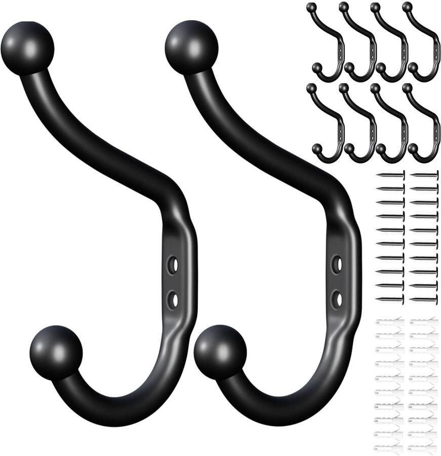 Josmimic 10-pack kleine wandhaken 9 5 cm voor jassen Zwarte schroefwandhaken voor muur deur badkamer douche kledingkast gang Metalen haken voor handdoeken kleding tassen sleutels