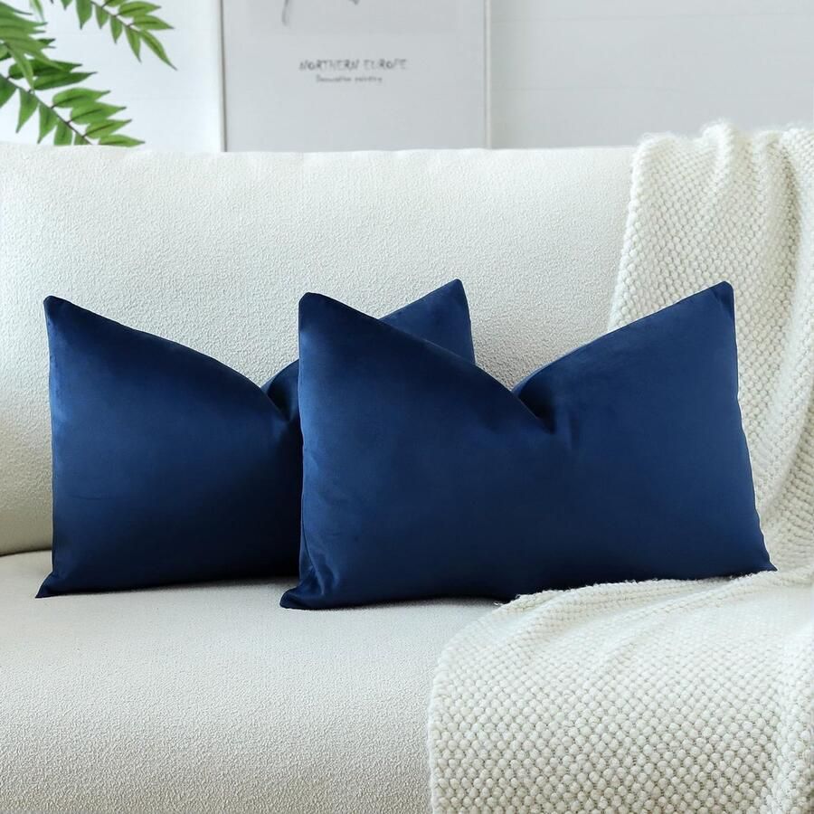 JOTOM fluwelen kussenhoes kussensloop bankkussen decoratief kussen kussenhoezen voor bank woonkamer slaapkamer set van 2 30x50 cm donkerblauw