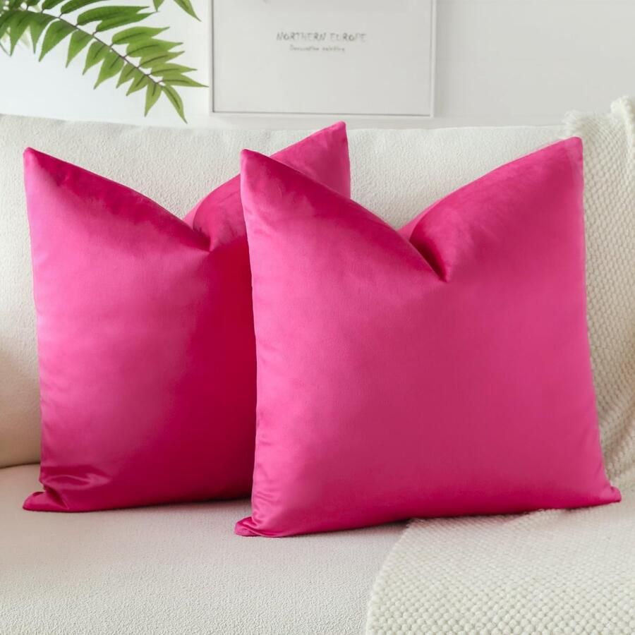 JOTOM fluwelen kussenhoes kussensloop bankkussen decoratief kussen kussenhoezen voor bank woonkamer slaapkamer set van 2 50x50 cm roze rood