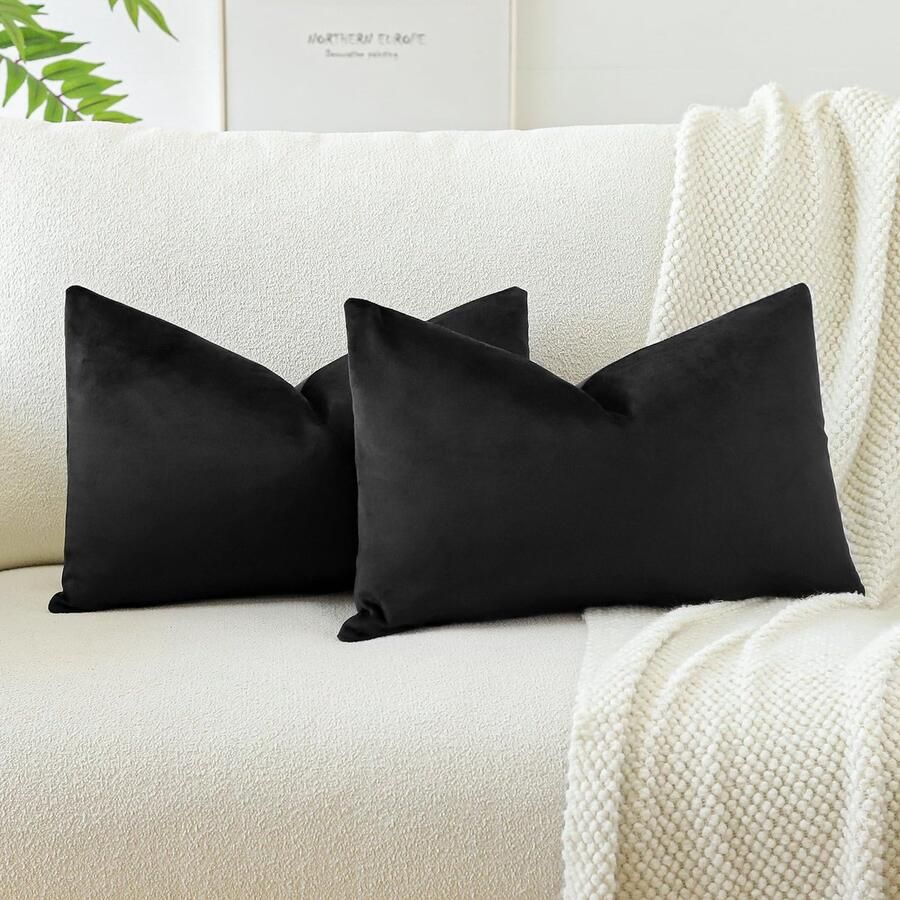 JOTOM fluwelen kussenhoes kussensloop bankkussen decoratief kussen kussenhoezen voor bank woonkamer slaapkamer set van 2 40x60 cm zwart