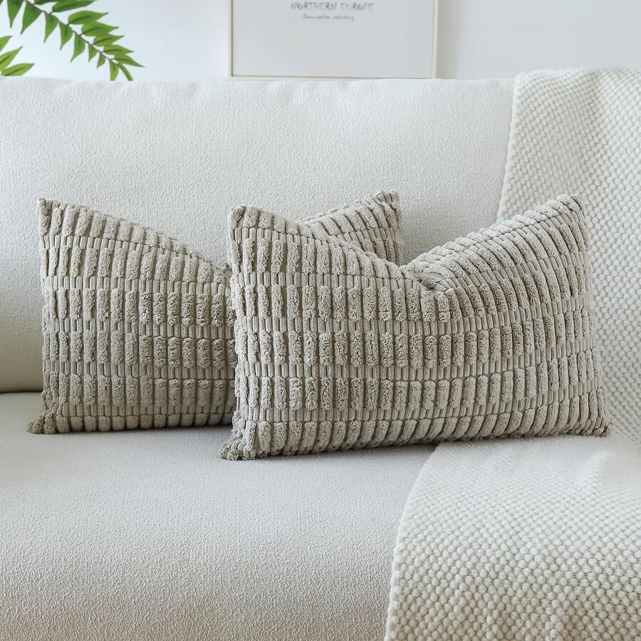 JOTOM Set van 2 Corduroy zachte kussenhoezen Moderne kussenslopen Decoratieve bankkussens Sierkussens Decoratieve kussensloop voor woonkamer Bank Slaapkamer Khaki 40x60 cm