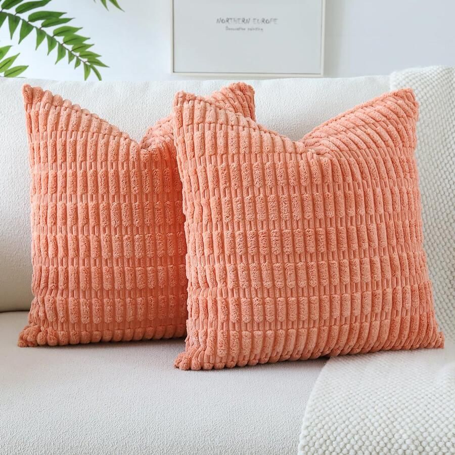 JOTOM Set van 2 Corduroy zachte kussenhoezen Moderne kussenslopen Decoratieve bankkussens Sierkussens Decoratieve kussensloop voor woonkamer Bank Slaapkamer Oranje Roze 40x40 cm