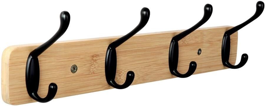 JSVER kapstokhaak wand kapstokhaak houten kapstok 4 haken bamboe kapstok wandhaak wandkapstok haakrail (houtkleur)