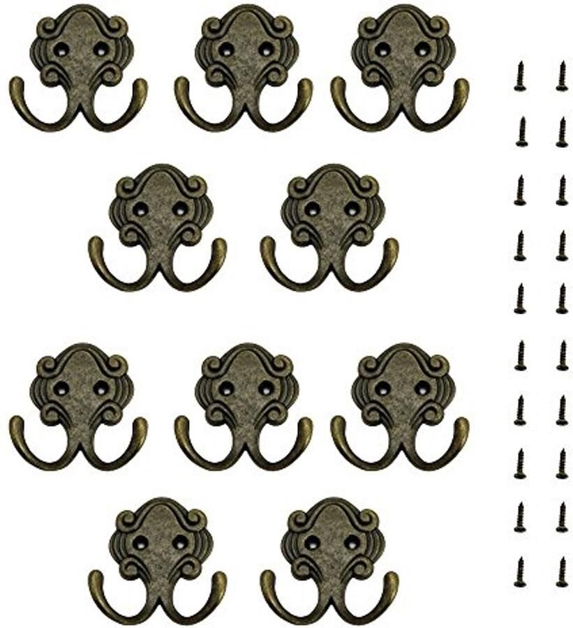 JTDEAL Kapstokken retro wandhaken met schroeven kapstokken antieke zinklegering vintage haken voor kleding badkamer keuken slaapkamer verpakking van 10