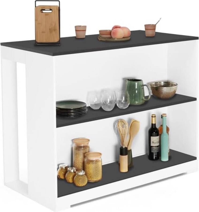 Juno Island bartafel in wit hout en grijs blad