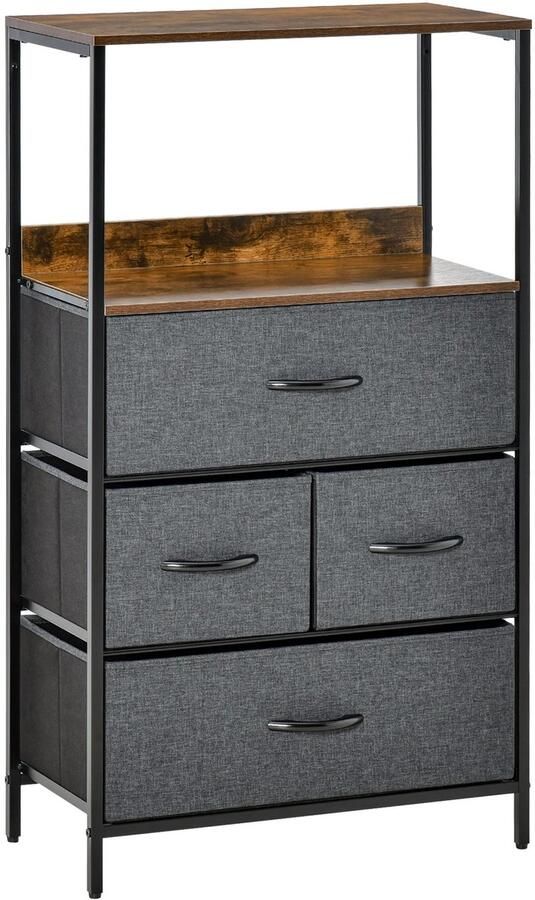 Jurrys Kast 4 Lades Grijs Dressoir Opbergkastje Opvouwbare lades 58X29X103 Cm Woonkamer Boekenkast