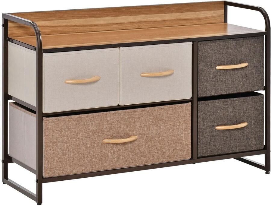 Jurrys kast 5 Lades 87.5X29X58Cm Opbergkast Dressoir Opvouwbaar Kledingkast Ladekast Babykamer Bruin
