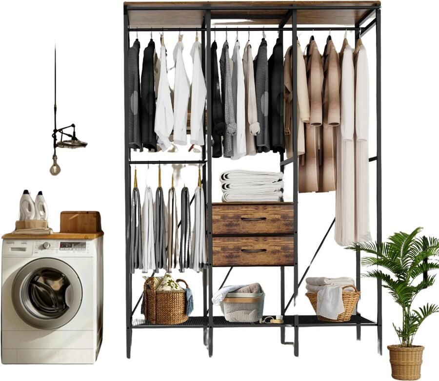 Jurrys Kledingkast XXL 2 lades Industrieel Kapstok Open kast Slaapkamer Opbergruimte Standaard 214cm x 149.5cm