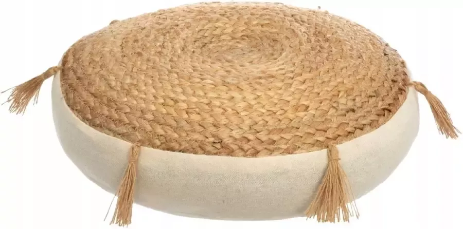 Jute Poef Rond Bohemian 38 cm Jute Beige Franjes Bohemian Poef Interieur Gevlochten Boho Decoratieve Kruk