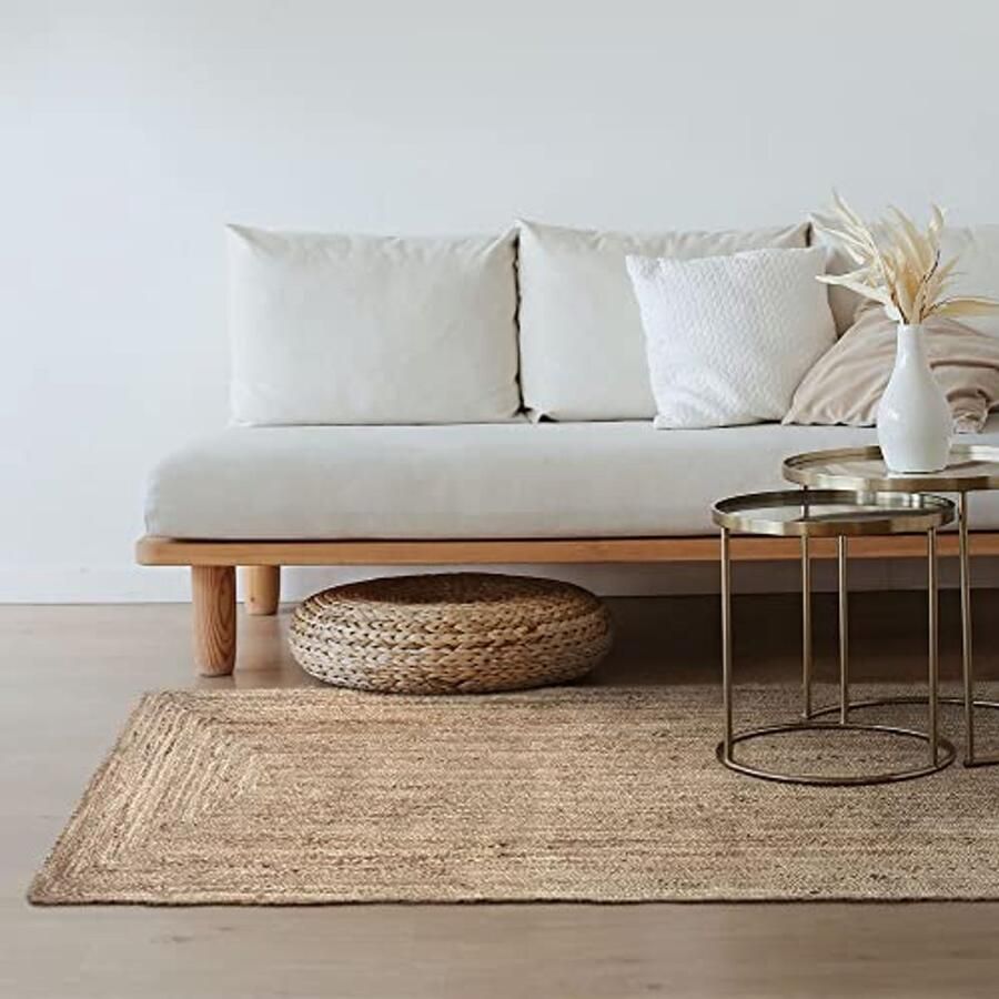 Jute Vloerkleed Alhambra Handgeweven Natuurlijke Jute Vloerkleed voor Woonkamer Slaapkamer en Gangen (200x80cm)