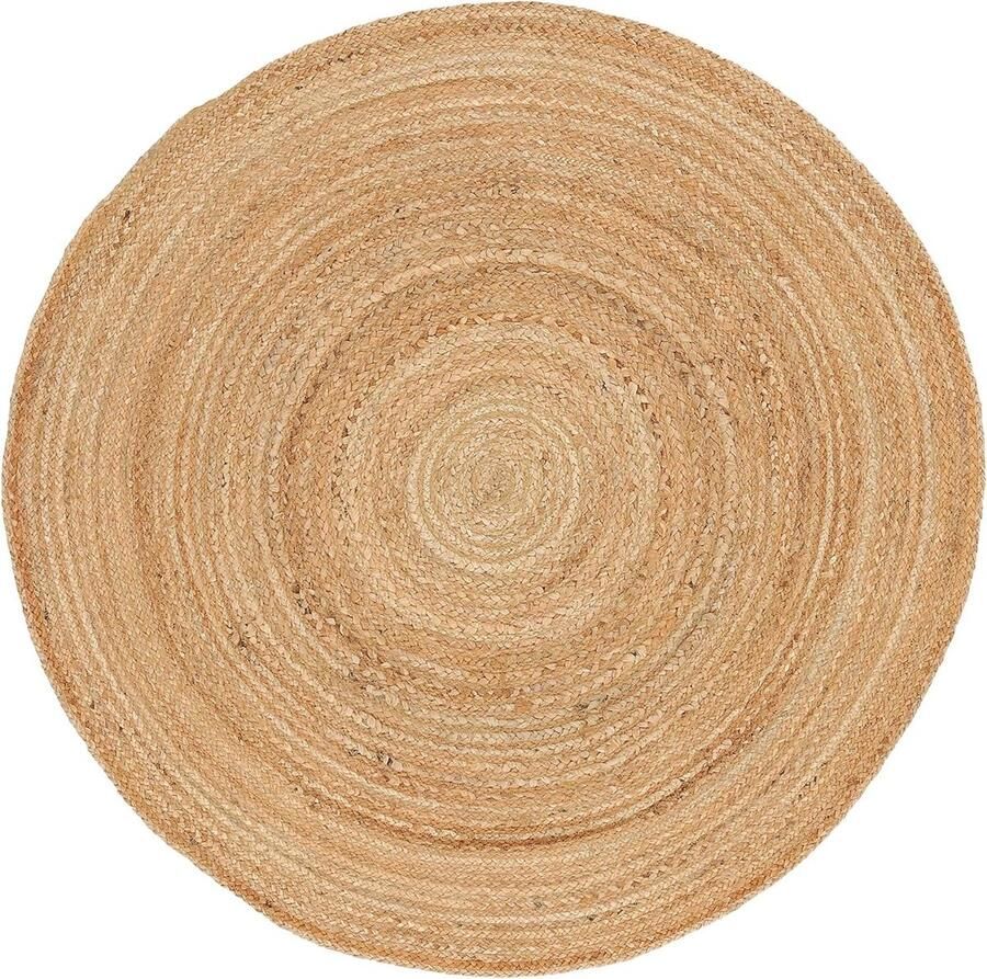 Jute Vloerkleed Nele rond Beige Ø 120 cm Modern tapijt voor woonkamer en slaapkamer met natuurlijke uitstraling