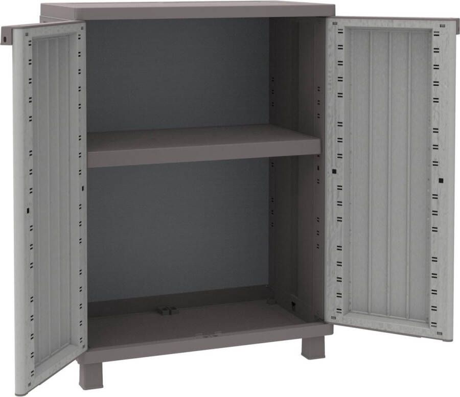 Jwood 68 Low Plastic Cabinet with 2 Shelves Grey Taupe 68 x 37.5 x 91.5 cm