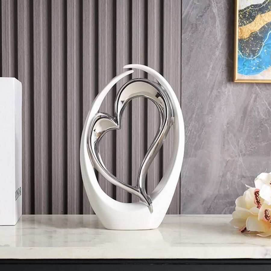 JXCBXJ Home Decoration Art Statue moderne hartvormige decoratie keramisch beeld voor eetkamer woonkamer kantoor tv-meubel middelpunt