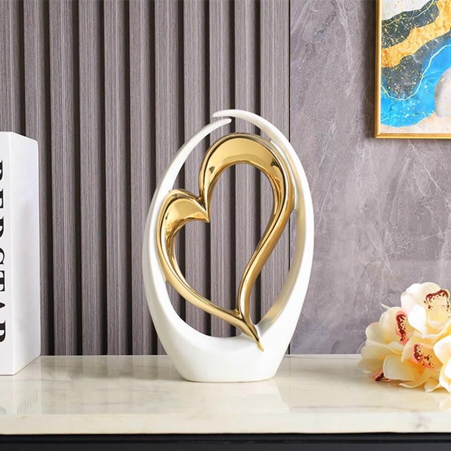 JXCBXJ Home Decoration Art Statue moderne hartvormige decoratie keramisch beeld voor eetkamer woonkamer kantoor tv-meubel middelpunt
