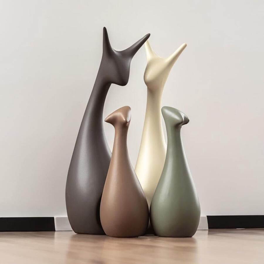JXCBXJ Keramiek beeld hertenfamilie figuren porselein (set van 4) creatieve aardewerk decoratie ambachtelijke ornamenten huisdecoratie gedenkcadeau voor ouders geschikt als decoratie op een plank boek of tv-meubel