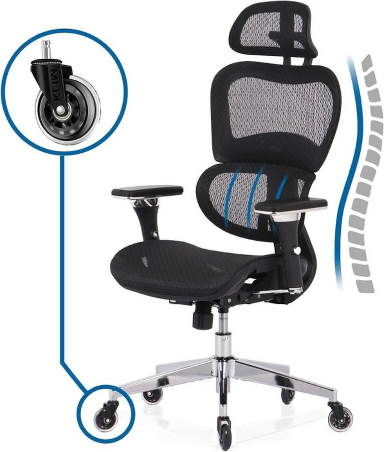 K800 Ergonomische Bureaustoel NEW 2024 Ergonomische Stoel Met Dynamische Lendensteun Ergonomische Bureaustoel 4D Armleuningen en Verstelbare Hoofdsteun Krasbestendige Wielen